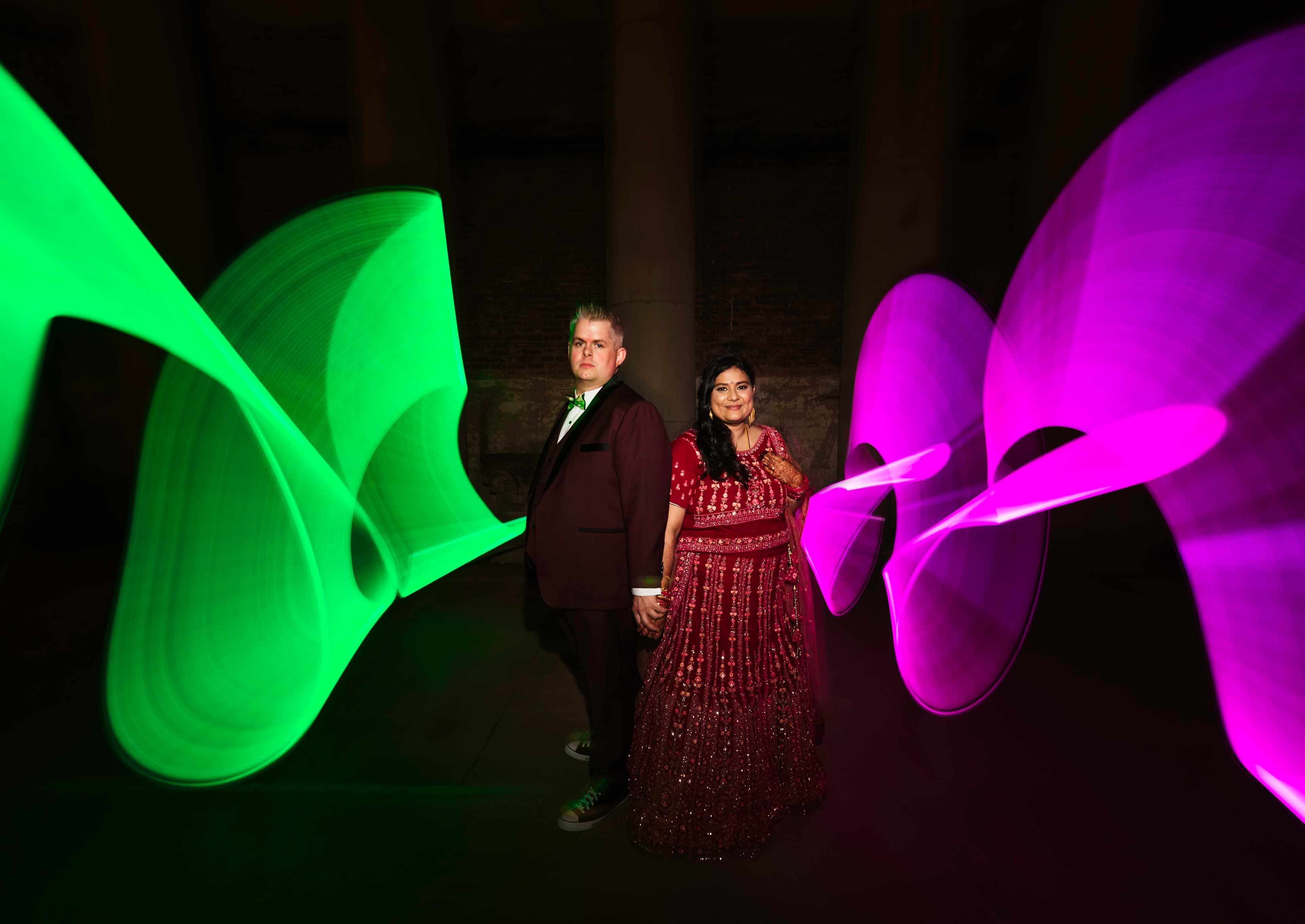 Jeremy and Shaila in a courtyard at their wedding