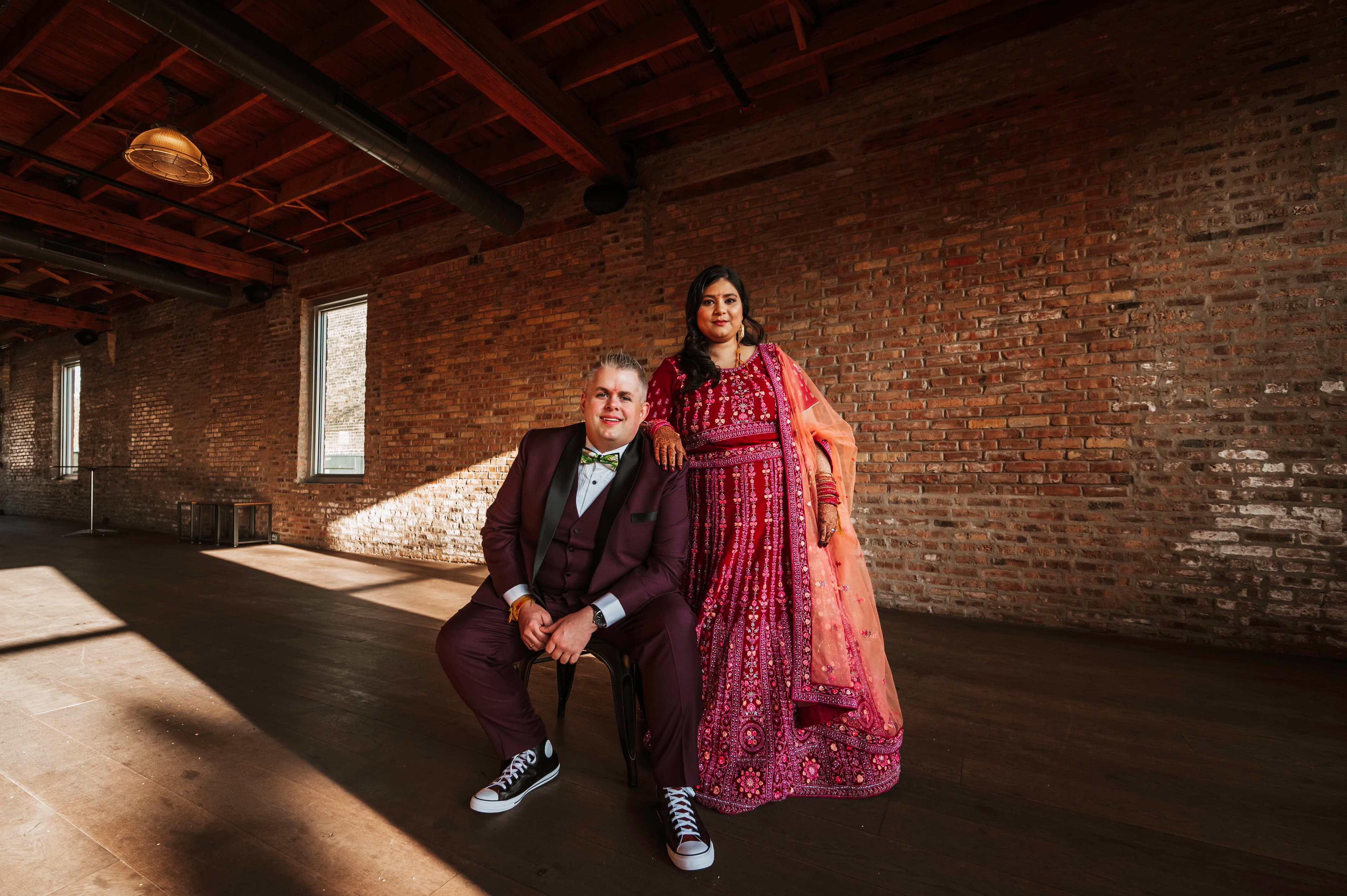 Jeremy and Shaila in a courtyard at their wedding