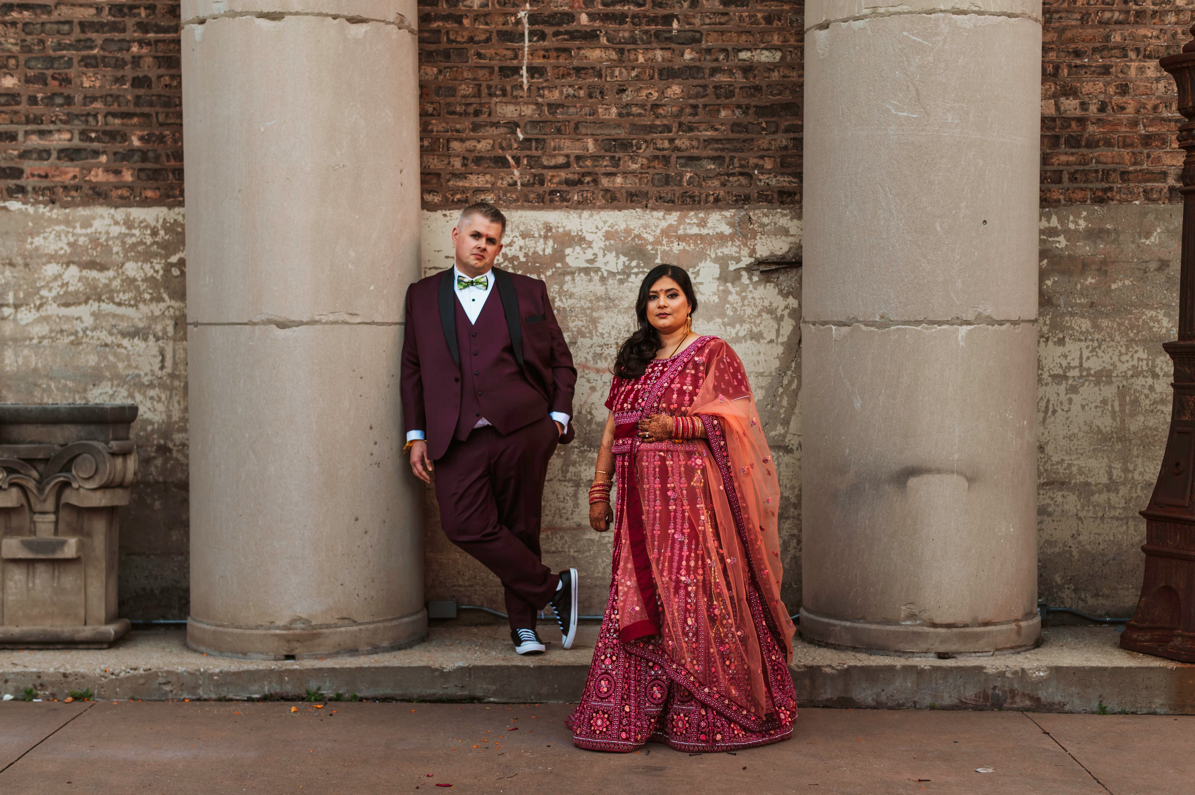 Jeremy and Shaila in a courtyard at their wedding